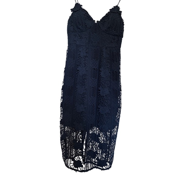 Lumier by Bariano Lace Midi Dress Floral Spaghetti Strap Navy‎ Blue S - Picture 1 of 6